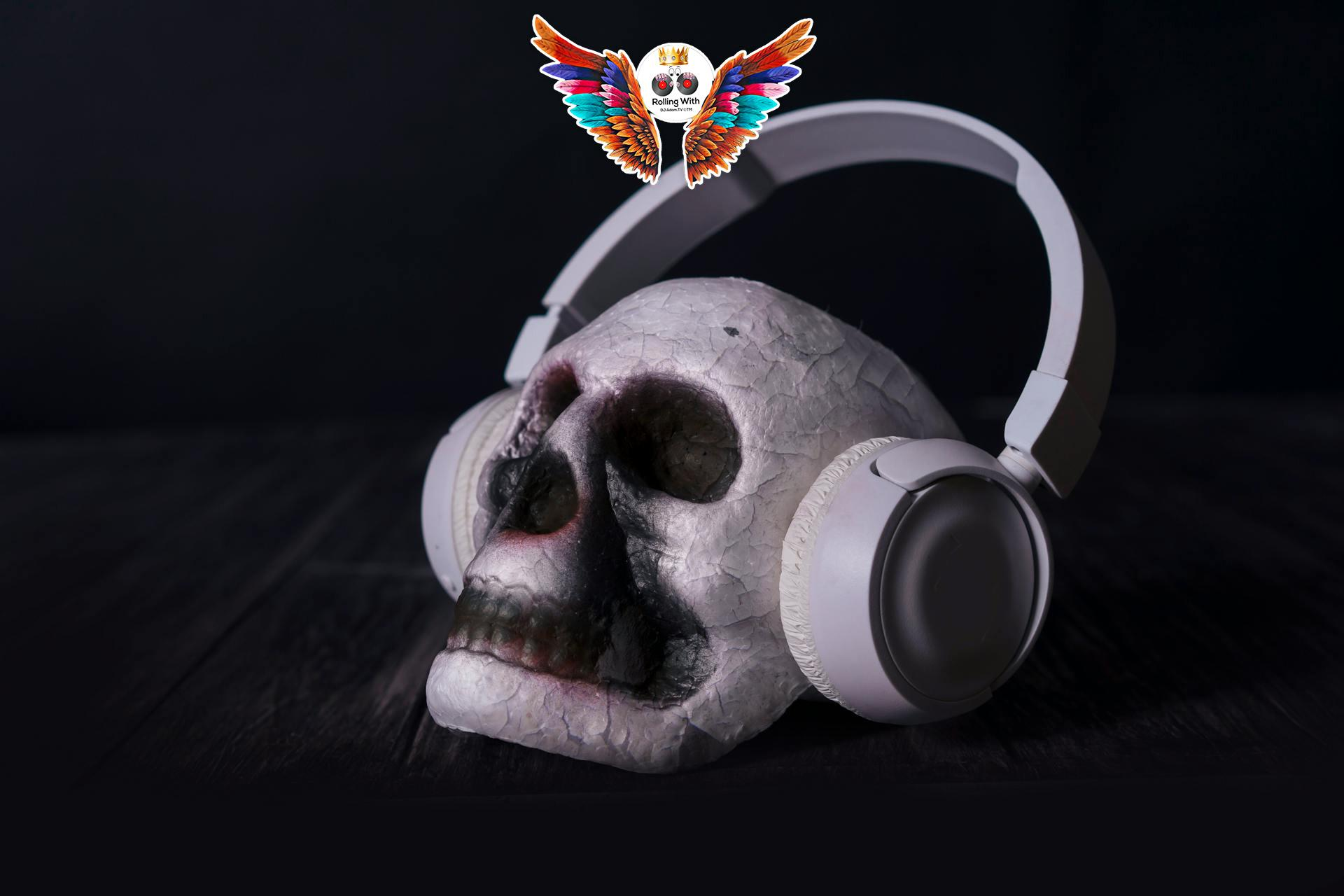 Skull wearing headset